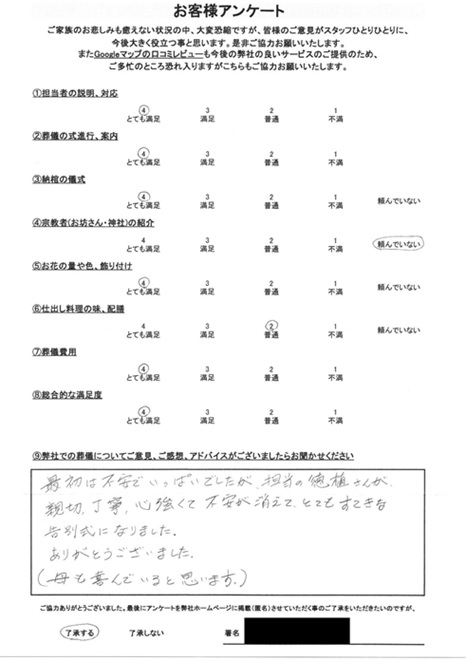 さいたま市西区のお客様より（一日葬：浦和斎場）