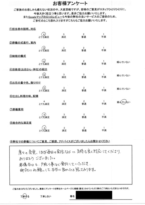 さいたま市大宮区のお客様より（一日葬：思い出の里会館）