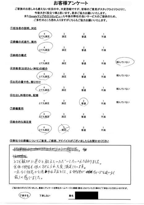 さいたま市北区のお客様より（一日葬：思い出の里会館）